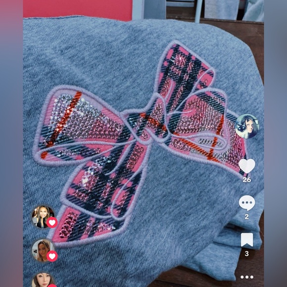 PINKxLoveShackFancy Gray Tee with sequin bow 🎀 and Pink Plaid Pajama Pants - Picture 8 of 9